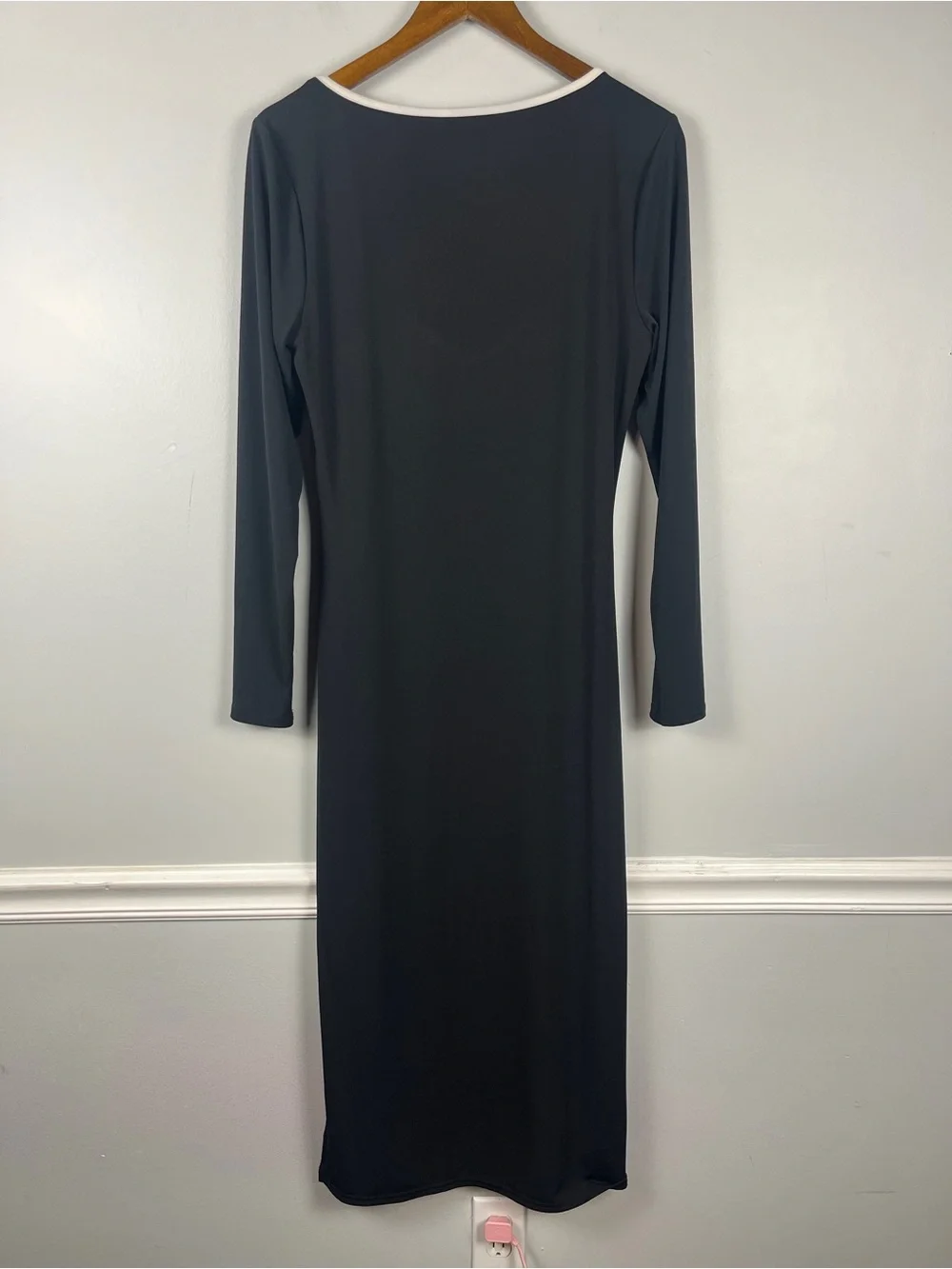 New Abercrombie & Fitch Black long sleeve maxi dress white contrasting Large